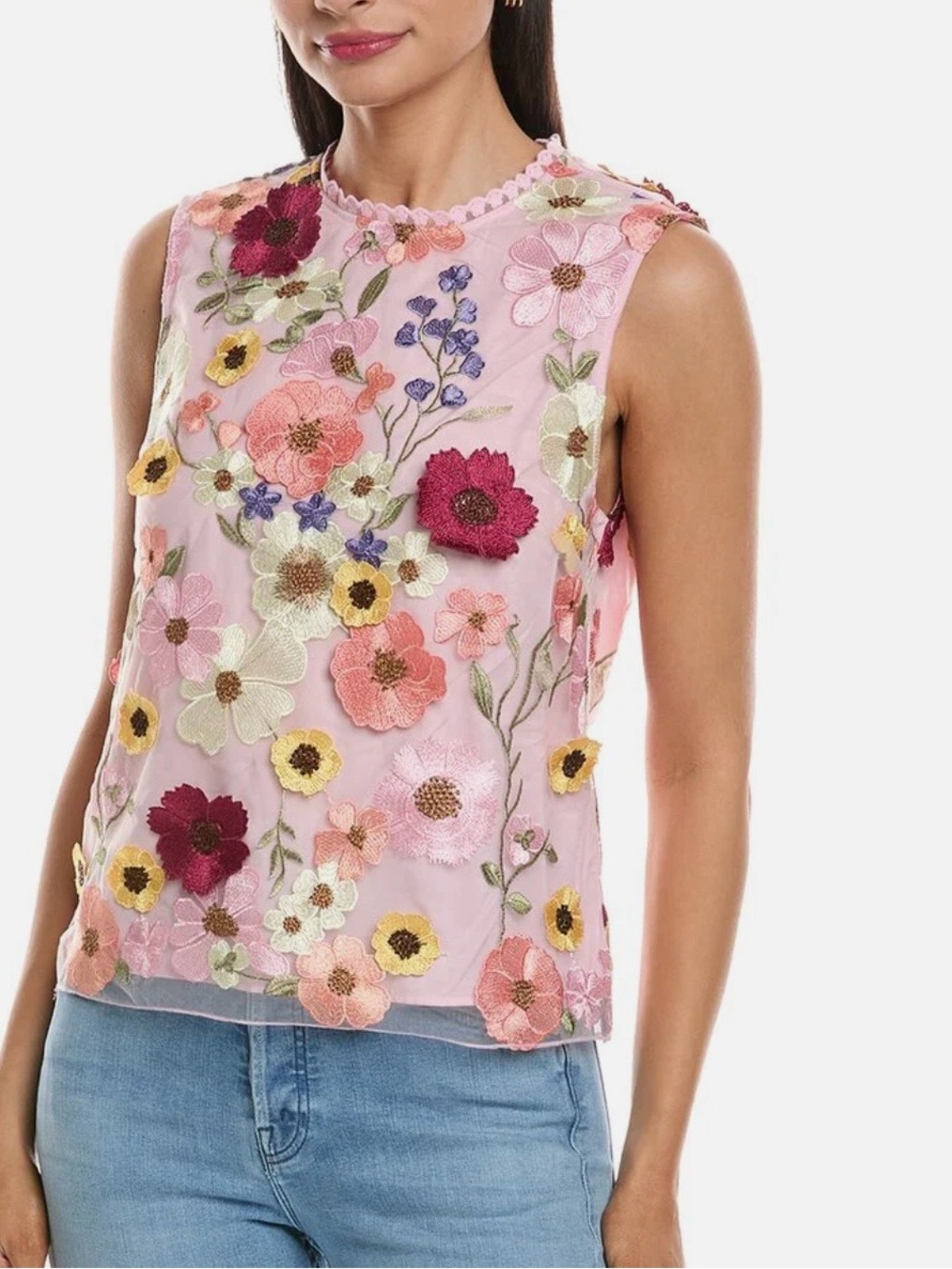 Nanette Lepore Pink Floral Embroidered Tulle 3D Sleeveless Top NWT Med.